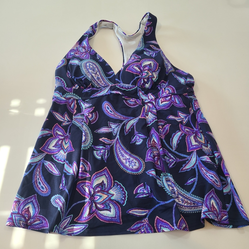Lands' End Purple and Blue Paisley Halter Swim Top in Size 6